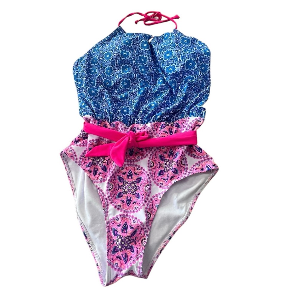 Nicole‎ Miller New York Woman's Padded One Piece Swimsuit Size Large Blue Pink